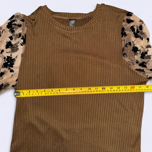 Shein Curve 3 Xl Brown Ribbed Blouse Sheer Sleeves - Picture 4 of 4